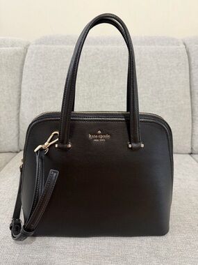 kate spade Black Pebbled Leather Dome Satchel with Gold Accents